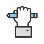 hand holding a pencil icon