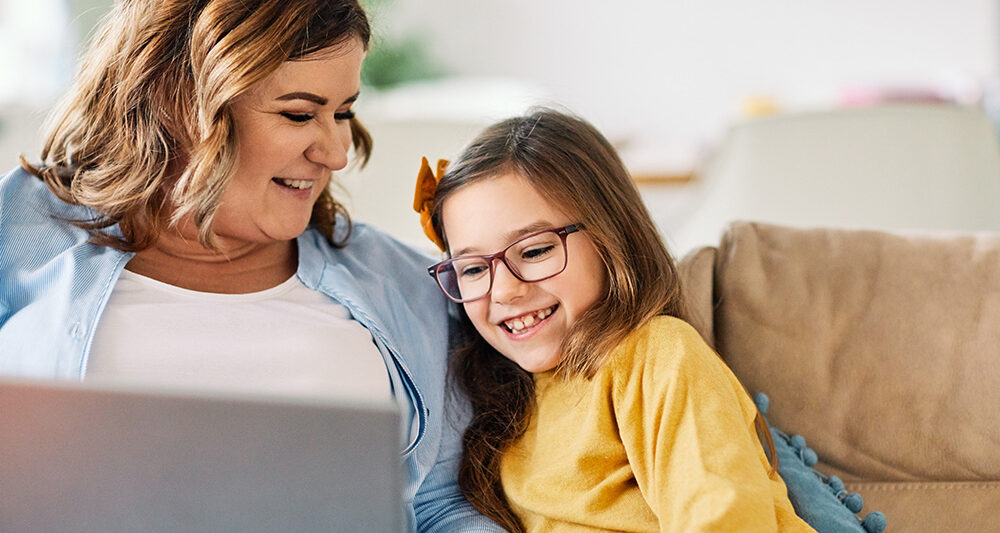 happy mom with little girl