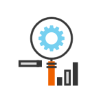 Magnifying glass with a nut inside icon