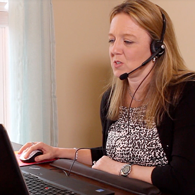 Oregon teacher using a headset