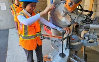Student working with machines